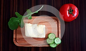 Breakfast, cheese and cucumber and tomatoes