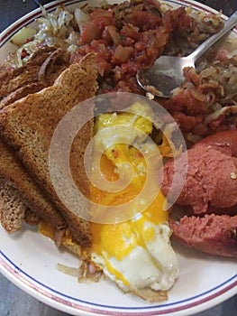 Breakfast cheese omelette sausage toast