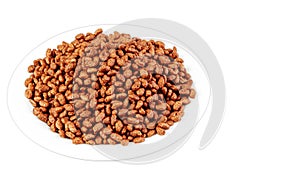 Breakfast with chocolate rice on isolated background, side view. Space for tex