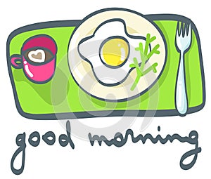 Breakfast: coffee and fried eggs. Vector illustration