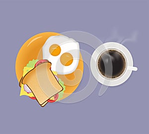 Breakfast with coffee sandwich and fried eggs