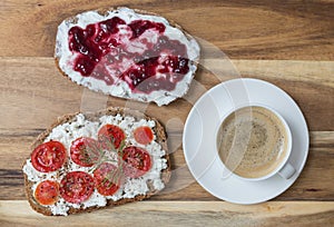 Breakfast concept with bread and coffee