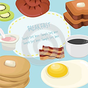 Breakfast concept with fresh food and drinks flat icons set vector illustration