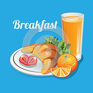 Breakfast croisant orange juice photo