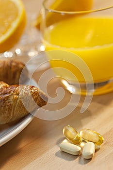 Breakfast Croissant Orange Juice & Tablets