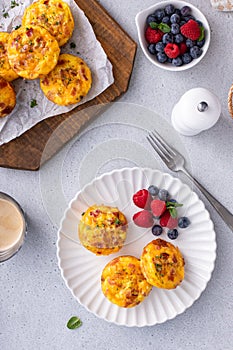 Breakfast egg muffins or egg bites with bacon and cheddar