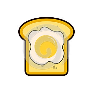 Breakfast egg and toast. Light breakfast toast and two fried eggs. Morning meal vector. Toast icon isolated. Good