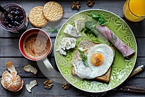 Breakfast with an egg on a toast