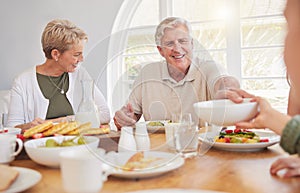Breakfast, family and hungry with senior couple, cooking.and happy together in a home. Love, support and care on a