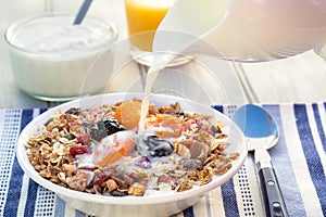 Breakfast featuring muesli and dried fruit