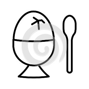 Breakfast food icon. Soft boiled egg in eggshell in egg holder