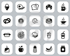 Breakfast Or Food Icons Black & White Flat Design Set Big