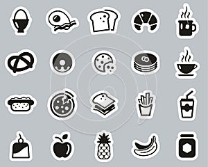 Breakfast Or Food Icons Black & White Sticker Set Big