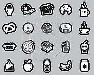 Breakfast Or Food Icons White On Black Sticker Set Big