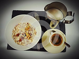 Breakfast food milk blackcoffee spoon