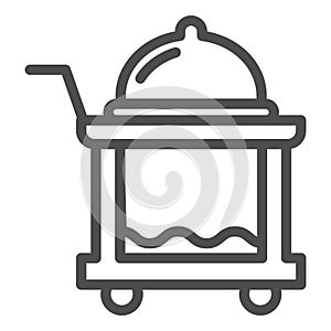 Breakfast food tray line icon. Covered cart with table and platter symbol, outline style pictogram on white background