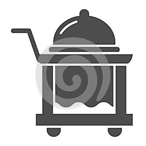Breakfast food tray solid icon. Covered cart with table and platter symbol, glyph style pictogram on white background