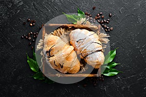 Breakfast. Fresh chocolate croissant.