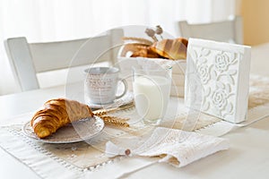 Breakfast with freshly baked croissants