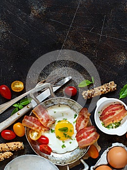 Breakfast with fried eggs and bacon - Continental breakfast