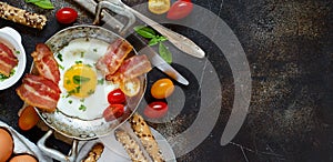 Breakfast with fried eggs and bacon - Continental breakfast