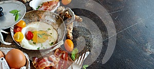 Breakfast with fried eggs and bacon - Continental breakfast