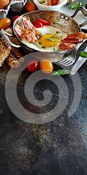 Breakfast with fried eggs and bacon - Continental breakfast