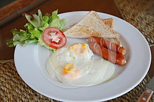 Breakfast get served in the morning in the restaurant or the cafe. Food and drink set made by chef and served with hot drink.