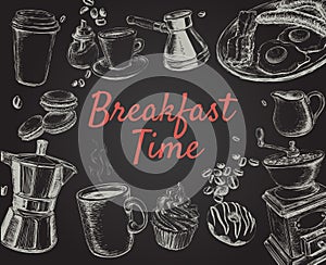 Breakfast Hand Drawn Set Vector illustration