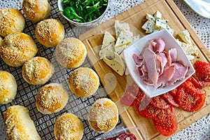 Breakfast of handmade sesame seed buns