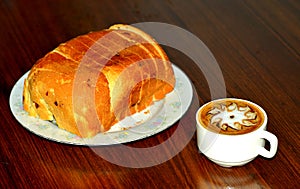 Breakfast: bread and Moca cafe photo