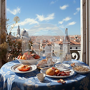Breakfast on the hotel balcony in Italy. The concept of relaxation, vacation, holidays in Italy. 10