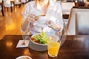 Breakfast at the hotel on weekend or vacation