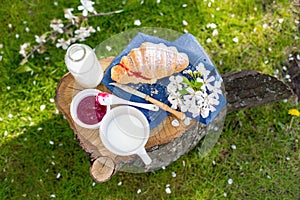 Breakfast with milk and croissant