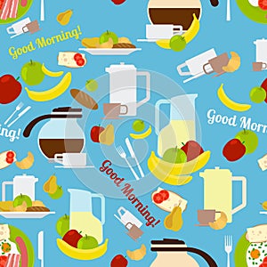 Breakfast morning elements seamless pattern
