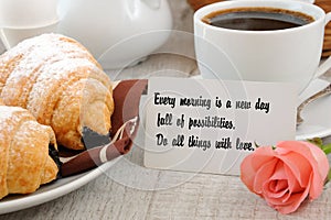 Breakfast with motivational quote