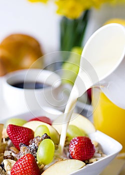 Breakfast Muesli, Black Coffee And Orange Juice