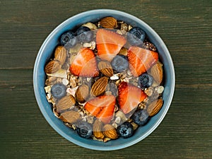 Breakfast Muesli Cereals With Strawberries and Blueberries Fruit