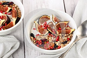 Breakfast. Muesli with oatmeal, figs and dried fruits