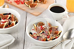 Breakfast. Muesli with oatmeal, figs and dried fruits