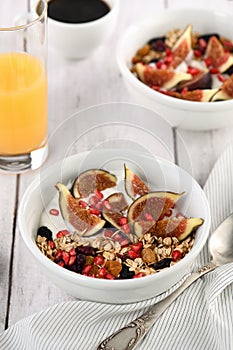 Breakfast. Muesli with oatmeal, figs and dried fruits