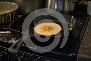 Breakfast pancake on the pan