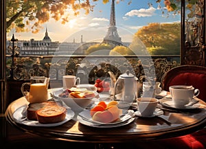 Breakfast in Paris, with the Eiffel Tower outside