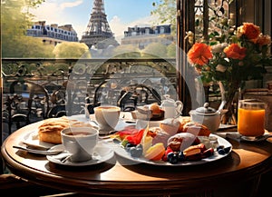 Breakfast in Paris, with the Eiffel Tower outside