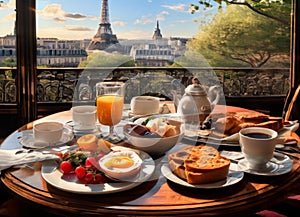 Breakfast in Paris, with the Eiffel Tower outside