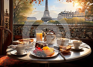 Breakfast in Paris, with the Eiffel Tower outside