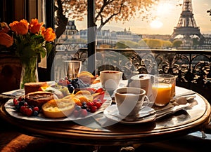 Breakfast in Paris, with the Eiffel Tower outside