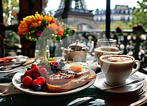 Breakfast in Paris, with the Eiffel Tower outside