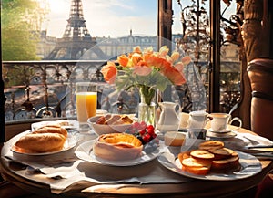 Breakfast in Paris, with the Eiffel Tower outside