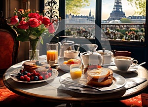 Breakfast in Paris, with the Eiffel Tower outside